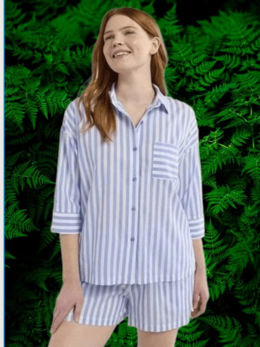Joyspun Women’s Woven ¾ Sleeve Notch Collar Top and Boxer Shorts Pajama Set 2X